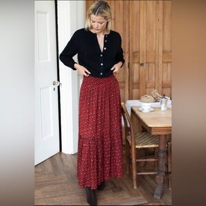 NWT Emerson Fry RARE Maxi M/L Elastic Shirred Waist Pull On Lantern Flower Rouge